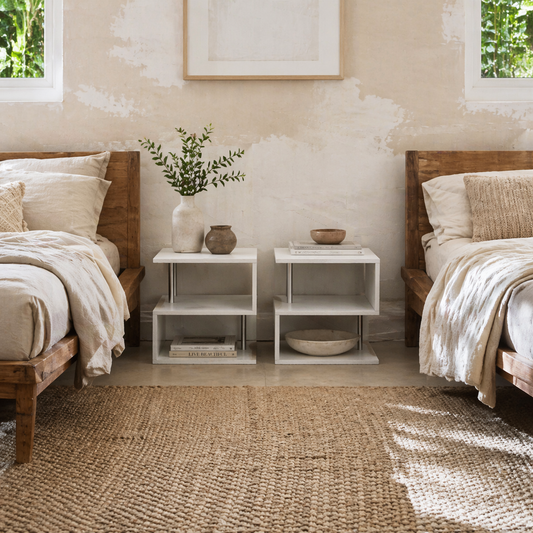 Coyora Wooden White Set Of 2 Cube Side Tables With 2 Tier Storage S Shaped