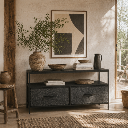 Avatera 98cm Black and Grey TV Storage Unit With 2 Fold Down Fabric Drawers