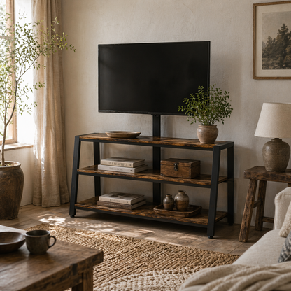 Avaden Dark Brown Industrial TV Stand With 35 Degree Swivel Mount