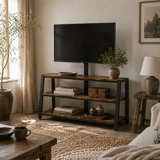 Avaden Dark Brown Industrial TV Stand With 35 Degree Swivel Mount