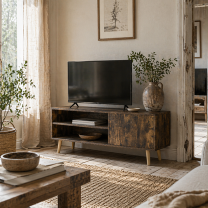 Avamar 110cm Brown TV Stand For Screens Up To 55 Inches With Open Shelves And Cable Access