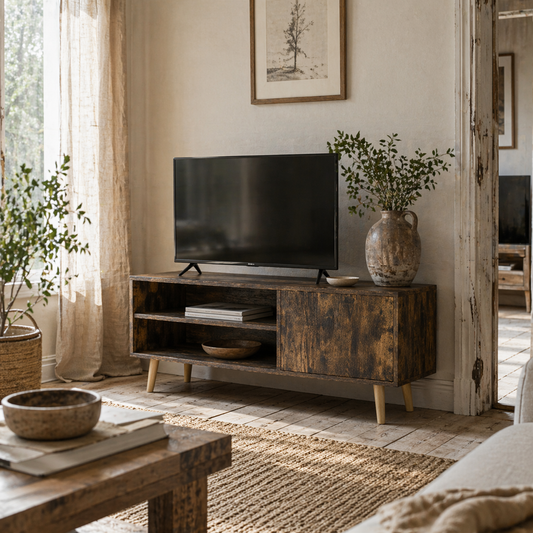 Avamar 110cm Brown TV Stand For Screens Up To 55 Inches With Open Shelves And Cable Access
