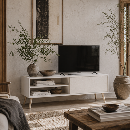 Avalia 110cm White TV Stand For Screens Up To 55 Inches With Open Shelves And Cable Access