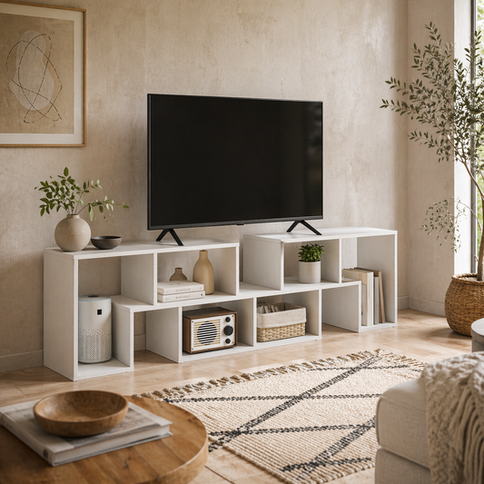 Tota 134cm White Wood Effect 3 Block Modular TV Stand