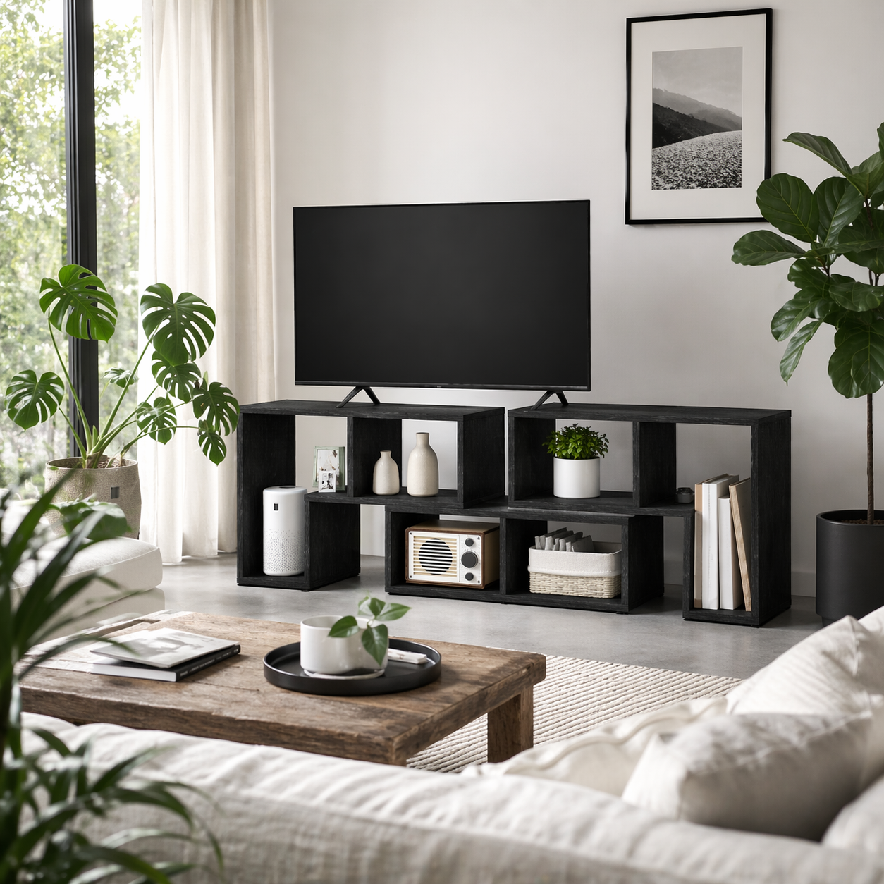 Tota 134cm Black Wood Effect 3 Block Modular TV Stand
