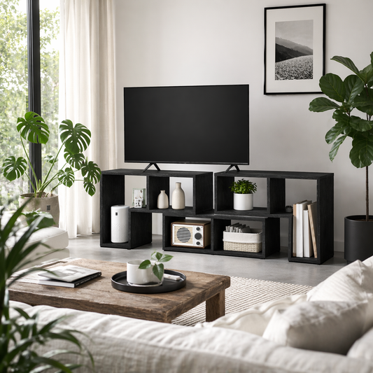 Tota 134cm Black Wood Effect 3 Block Modular TV Stand