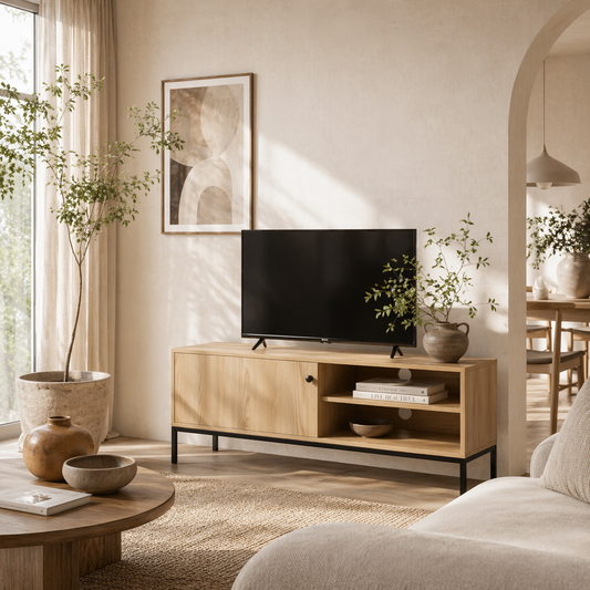 Layo 120cm Wooden Wood Effect TV Stand With Sliding Door For 50 Inch Screens