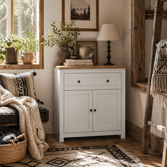 Venisa White Modern Sideboard With Drawer Storage Double Doors And Drawer