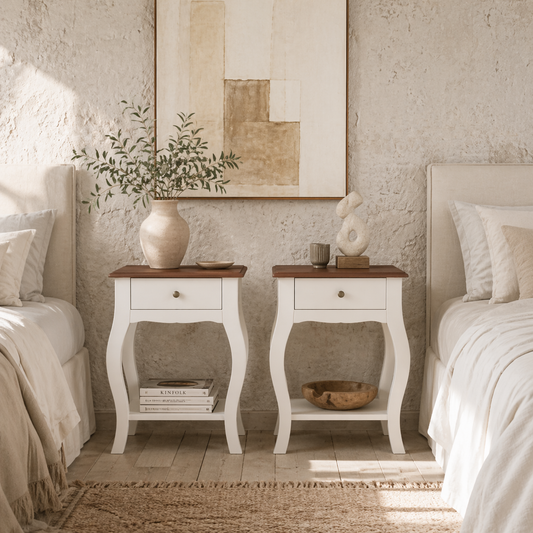 Rifipa White Set Of 2 French Style Bedside Tables With Drawer And Open Shelf