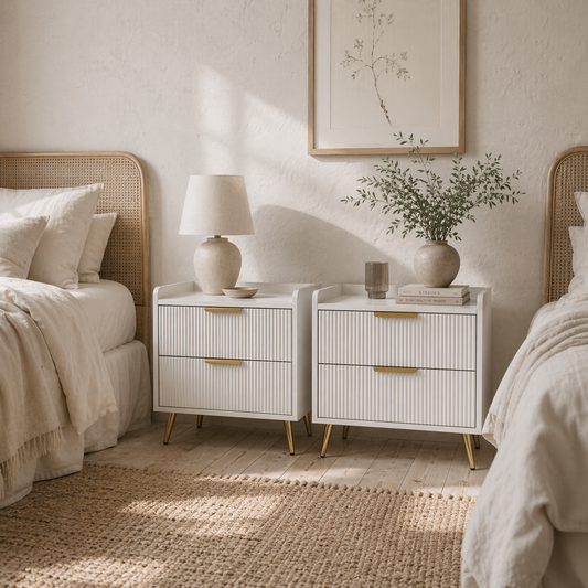 Conola Yone White Set Of 2 Elegant 2 Drawer Bedside Tables