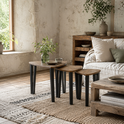 Coro Set Of 3 Triangle Nesting Coffee Tables Metal And Wood Walnut Finish