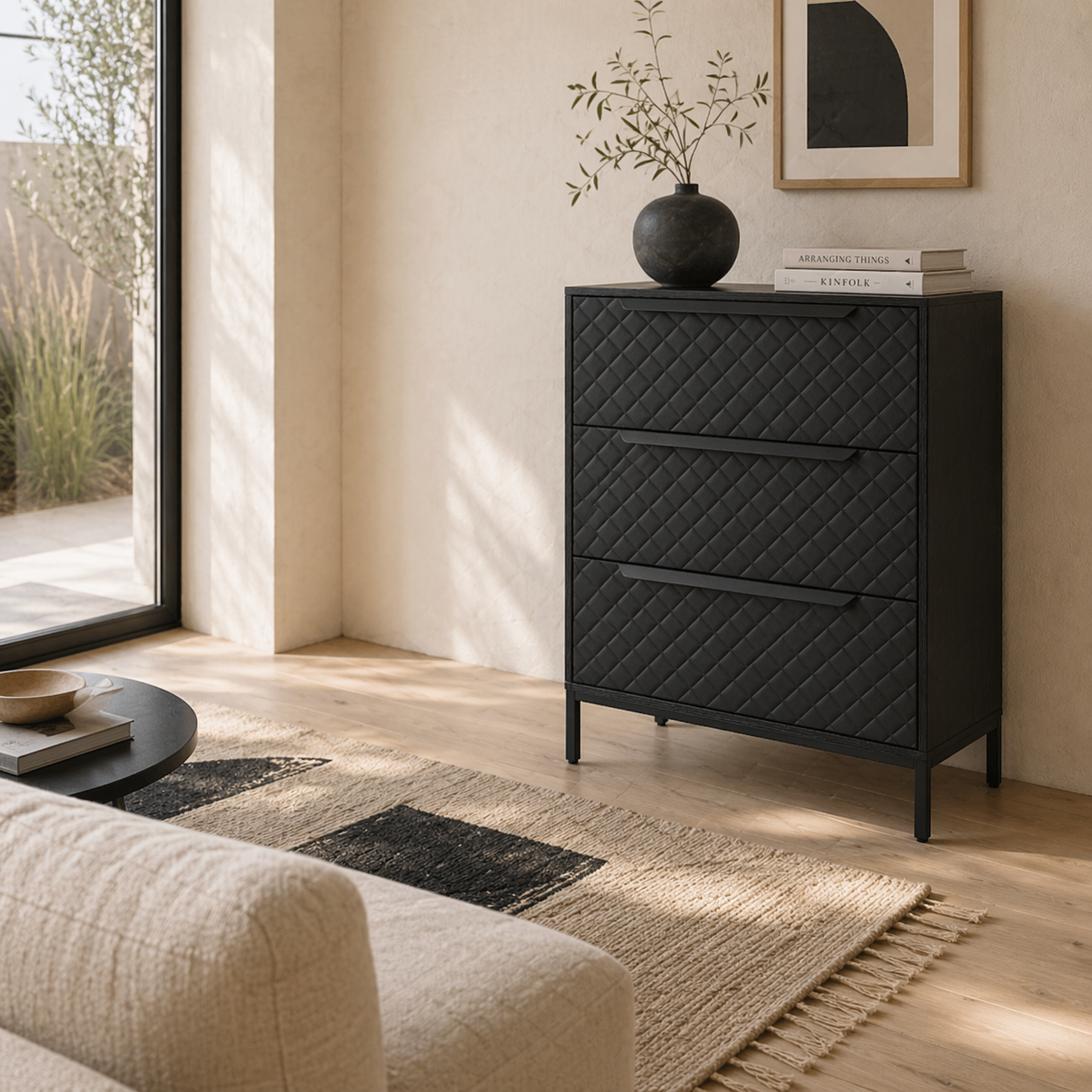 Salimo Metal Black 3 Fabric Drawer Storage Dresser