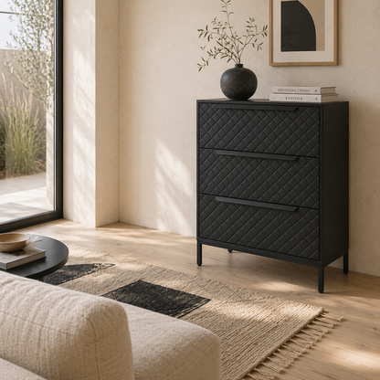 Salimo Metal Black 3 Fabric Drawer Storage Dresser