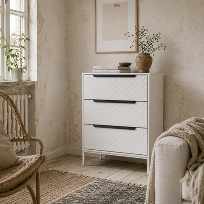 Kakara Metal White 3 Fabric Drawer Storage Dresser