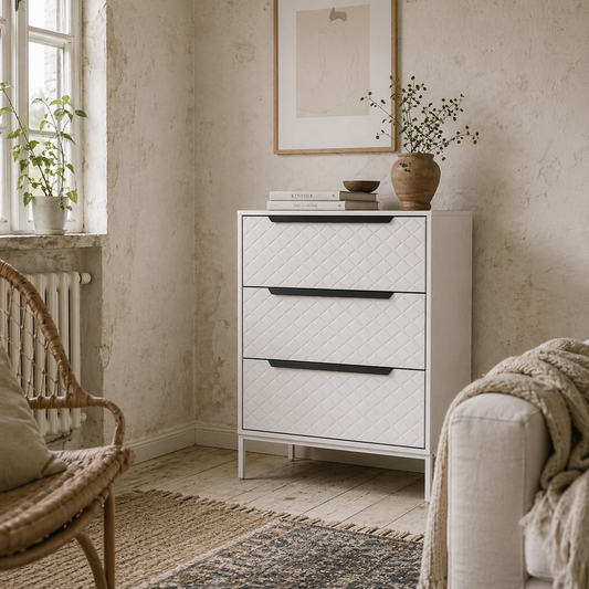 Kakara Metal White 3 Fabric Drawer Storage Dresser