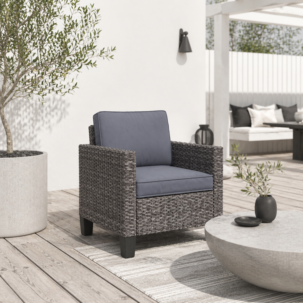 Maba Rattan Grey Single Outdoor Garden Armchair With Cushions