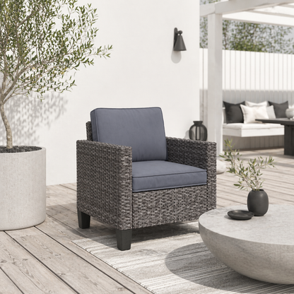 Maba Rattan Grey Single Outdoor Garden Armchair With Cushions