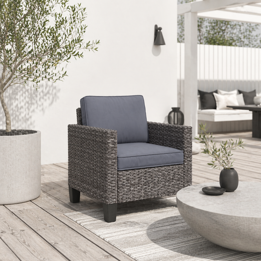 Maba Rattan Grey Single Outdoor Garden Armchair With Cushions