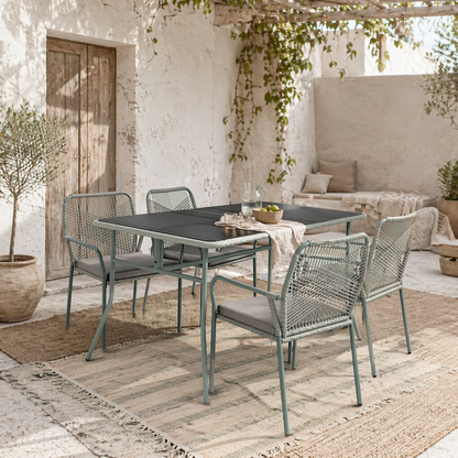 Rolapa Rattan Rope Grey 4 Seater Outdoor Garden Dining Set With Stackable Chairs