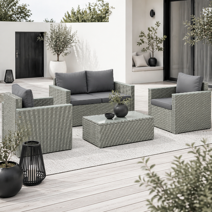 Zisupa Rattan Grey 4 Seater Outdoor Garden Sofa Set With Coffee Table