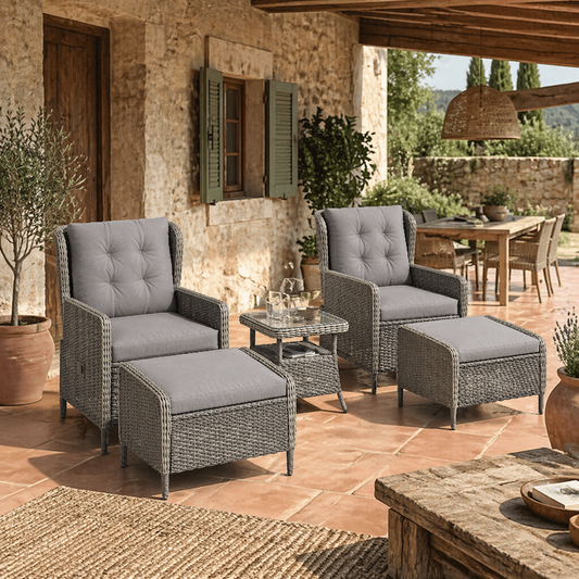 Vinono Rattan Grey 5 Piece Reclining Outdoor Garden Bistro Set