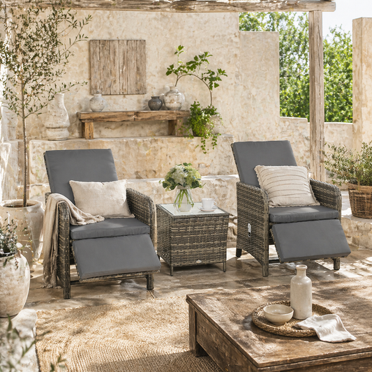 Mazizi Dark Grey Rattan 3 Piece Garden Outdoor Bistro Set With Cushions And Storage Table