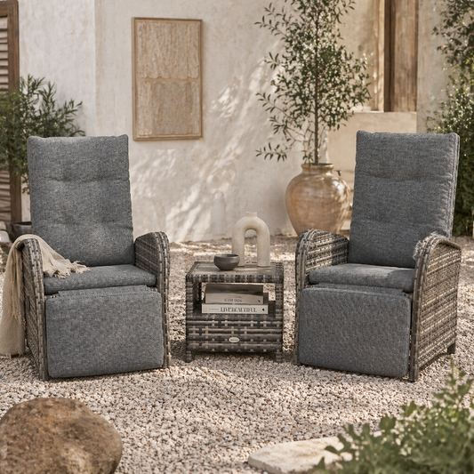 Elcoto Grey And Brown Rattan 2 Seater Outdoor Chaise Lounge Chair Set With Fabric Cushions