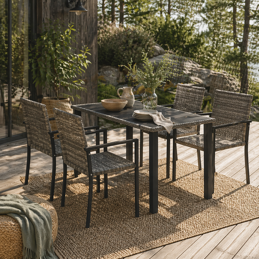 Saka Rattan Grey 4 Seater Outdoor Garden Dining Set With Tempered Glass Table And Chairs