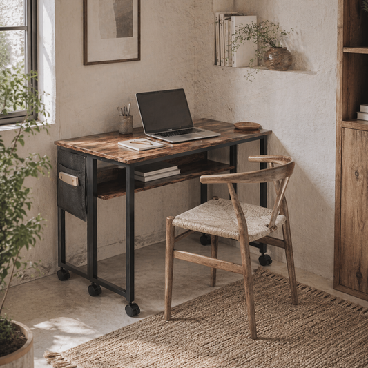 Saha 80cm Wooden Rustic Brown Drop Leaf Writing Desk