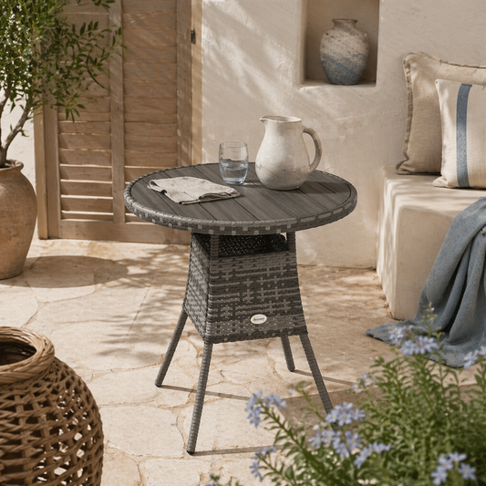 Reso Grey Rattan Outdoor Round Bistro Table