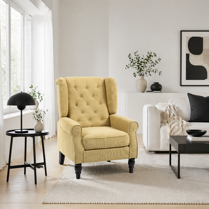 Luyo Light Yellow Retro Wingback Accent Armchair With Button Tufted Upholstery