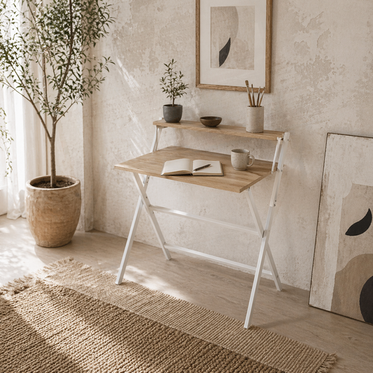 Mane  81.5cm Wooden Natural Folding Desk With Raised Monitor Shelf