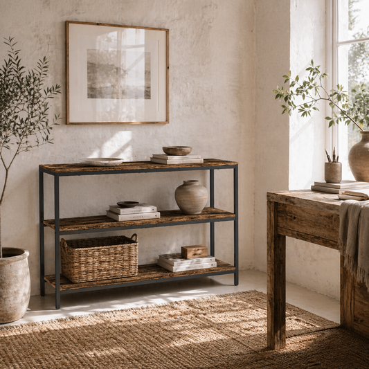 Rihado 101cm Wooden Rustic Brown 3 Tier Console Table