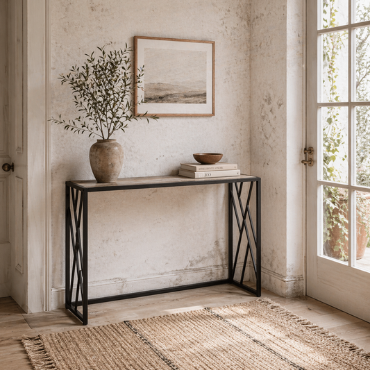 Toli 120cm Metal And Wooden Grey Industrial Console Table