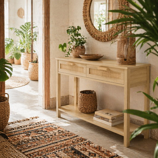 Sedi 100cm Wooden Natural Console Table 2 Drawers And Bottom Shelf