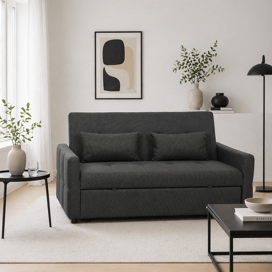 Lula Dark Grey Fabric Upholstered 3 Way Convertible 2 Seater Sofa Bed