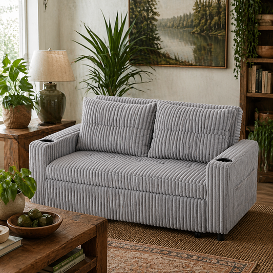 Lore Light Grey Corduroy 2 Seater Click Clack Sofa Bed