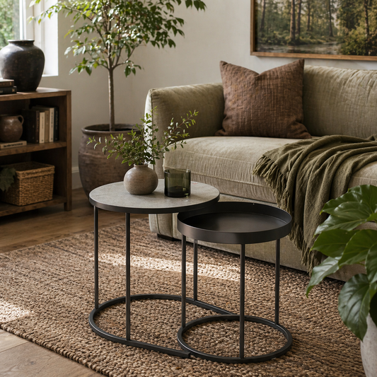 Midoli Set of 2 Metal And Wood Grey Industrial Nesting Tables