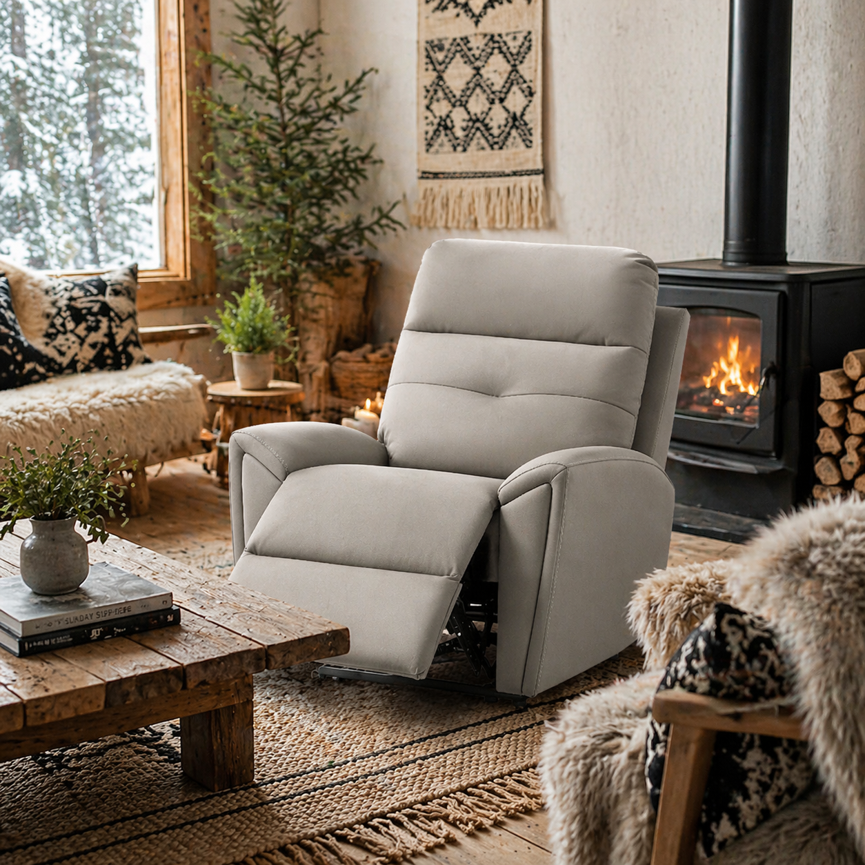 Flint Microfibre Grey Manual Recliner Armchair With Adjustable Leg Rest