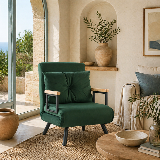 Zifayo Velvet Green 4 In One Convertible Single Chair Bed With Cushion