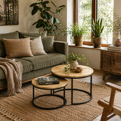 Lenima Rato Set Of 2 Natural Brown Wood Effect Nesting Tables