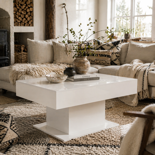 Mara High Gloss White Extendable Coffee Table With LED Lighting And Storage