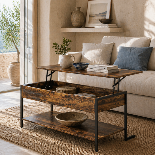 Vitoli Wooden Rustic Brown Lift Top Coffee Table With Storage Compartment