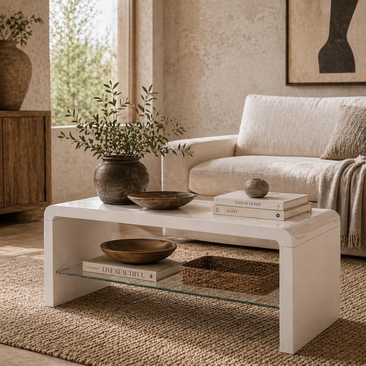 Velimo High Gloss White Curved 2 Tier Coffee Table