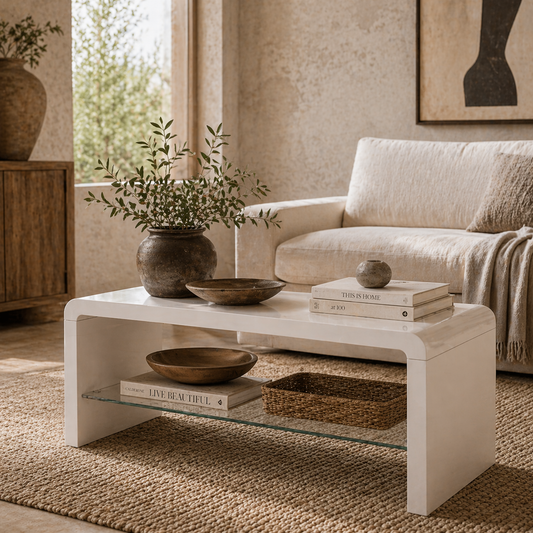 Velimo High Gloss White Curved 2 Tier Coffee Table