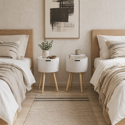 Seka Wood White Set Of 2 Round Bedside Tables With Storage