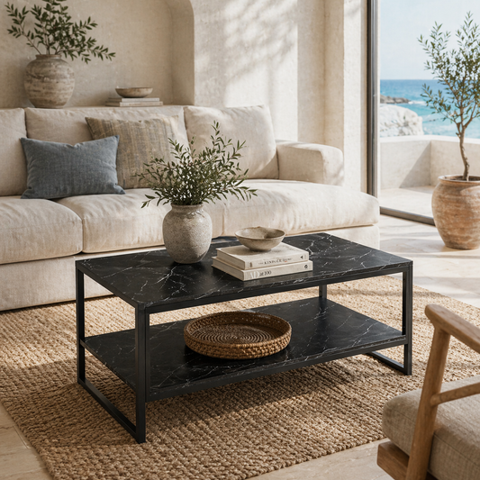 Mivefa Metal And Wood Rustic Brown Industrial Coffee Table With Bottom Mesh Shelf