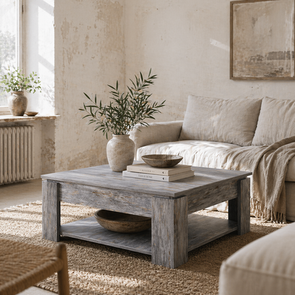 Rebane Wood Effect Grey 2 Tier Coffee Table With Lower Storage Shelf