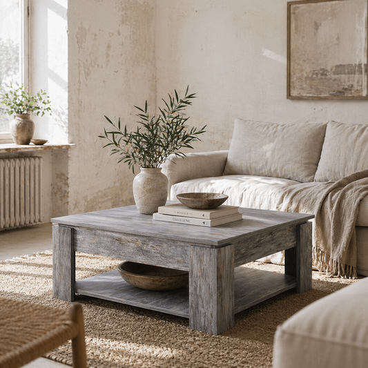 Rebane Wood Effect Grey 2 Tier Coffee Table With Lower Storage Shelf