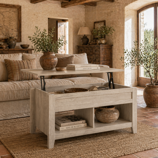 Tonodo Wooden Oak Effect Lift Top Coffee Table With Storage and Bottom Shelf